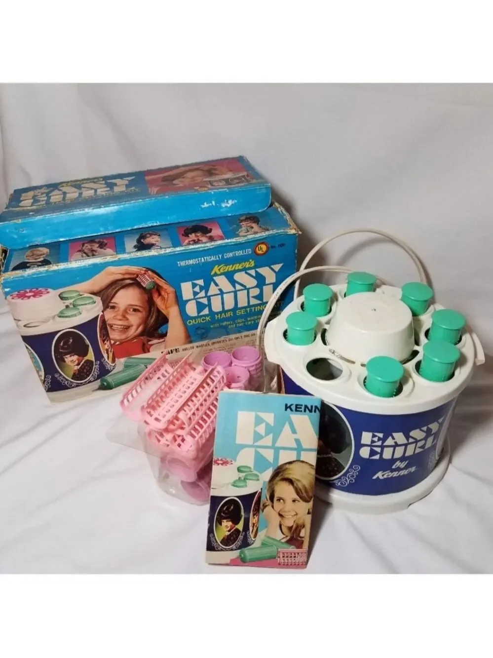 Kenner Easy Curl Set Blue Pink Hair Kit Vtg Model 900